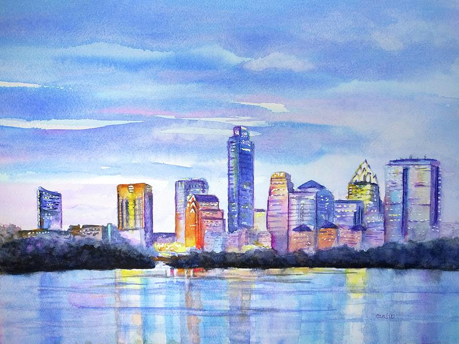 900x675 Austin Skyline Sunset Glow Painting By Carlin Blahnik - Austin Skyline Painting
