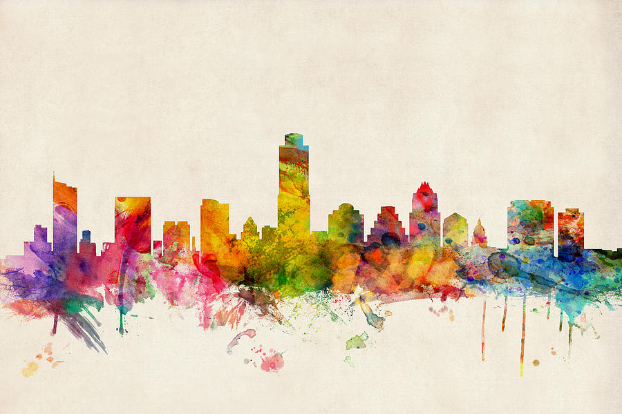 900x600 Austin Texas Skyline Digital Art By Michael Tompsett - Austin Skyline Painting