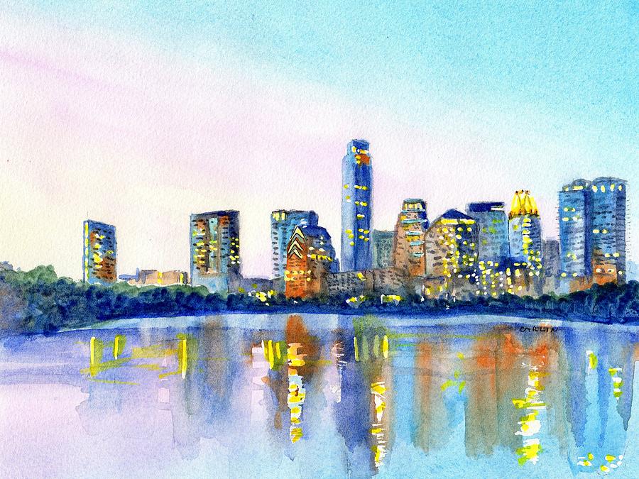 900x675 Austin Texas Skyline Painting By Carlin Blahnik Carlinartwatercolor - Austin Skyline Painting