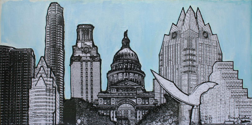 809x400 Beth Inglish Contemporary Abstract Artist Austin, Texas Skyline - Austin Skyline Painting