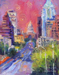 236x300 Contemporary Downtown Austin Art Painting Night Skyline Cityscape - Austin Skyline Painting