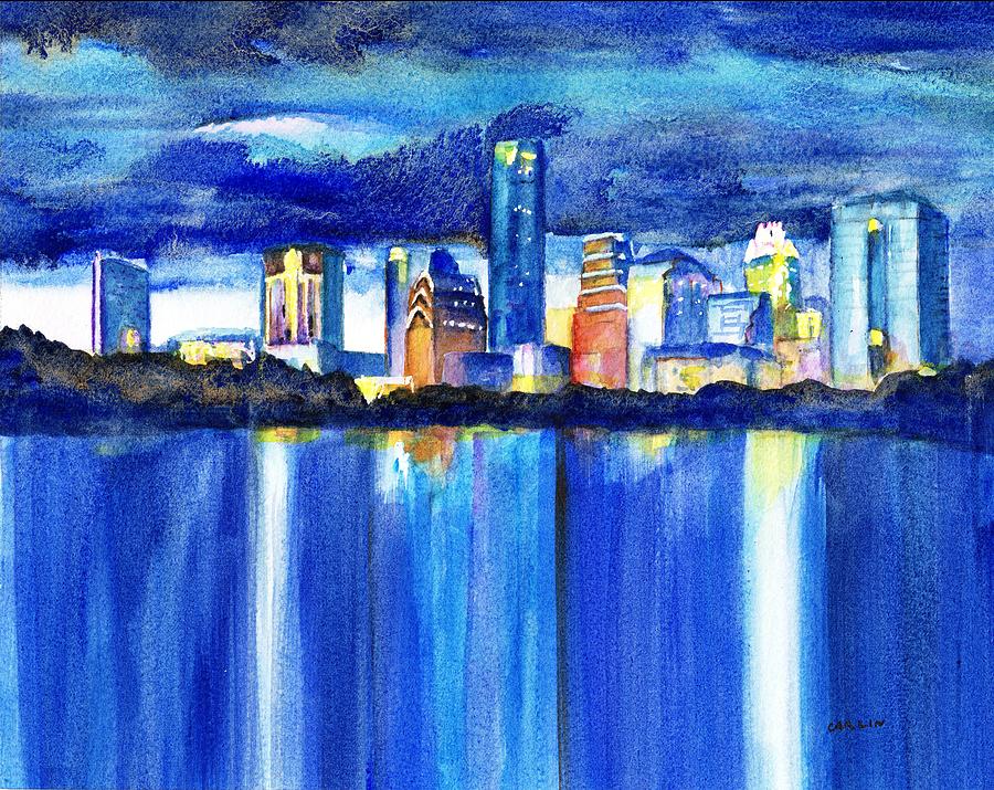 900x715 Austin Skyline At Sunset Painting By Carlin Blahnik - Austin Skyline Painting