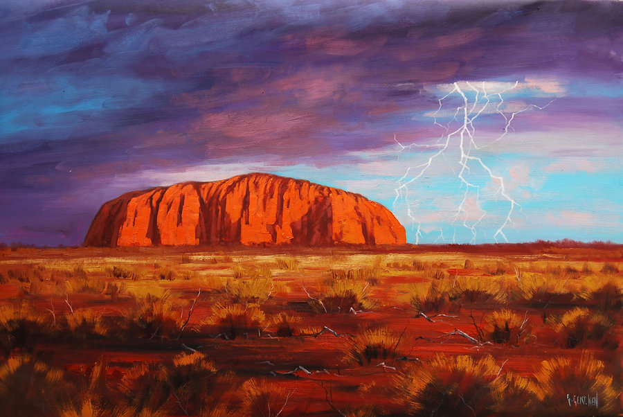 900x602 Uluru Outback Australia Painting By Artsaus - Australian Painting