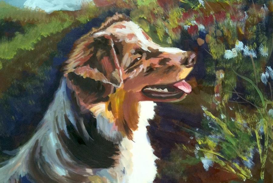 900x605 Australian Shepherd Painting By Oksana Shiell - Australian Shepherd Painting