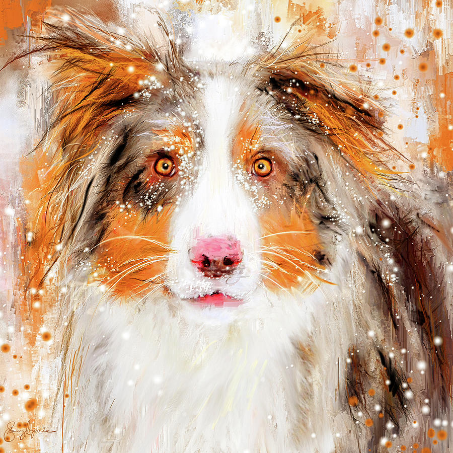 900x900 Australian Shepherd Paintings Painting By Lourry Legarde - Australian Shepherd Painting
