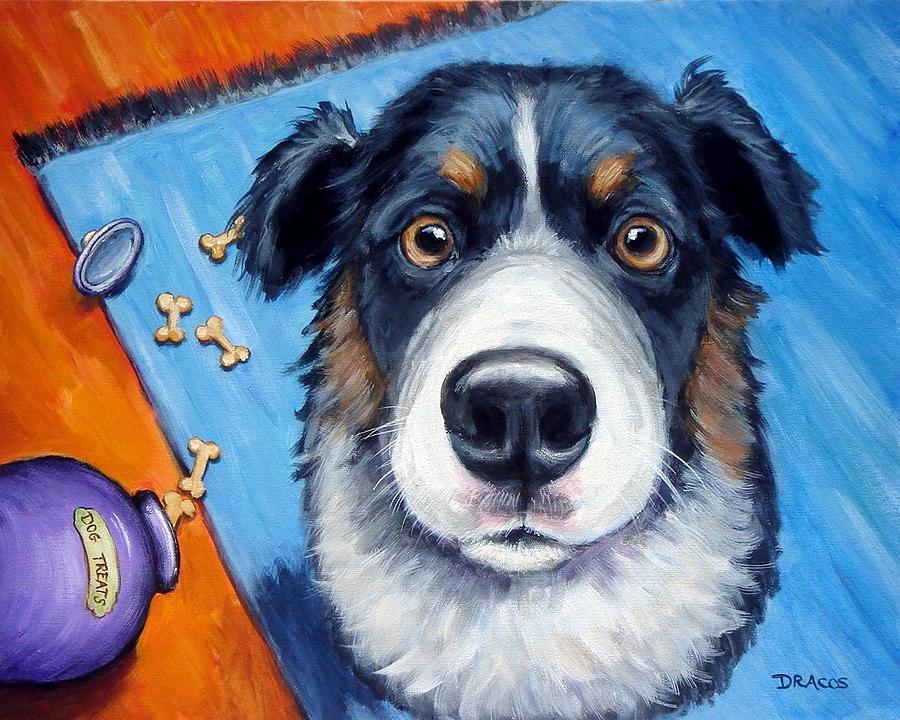 900x720 Naughty Australian Shepherd Painting By Dottie Dracos - Australian Shepherd Painting