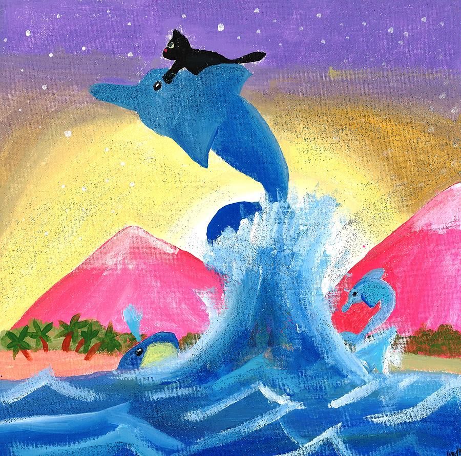 900x891 Kitty On A Dolphin Painting By Artists With Autism Inc - Autism Painting
