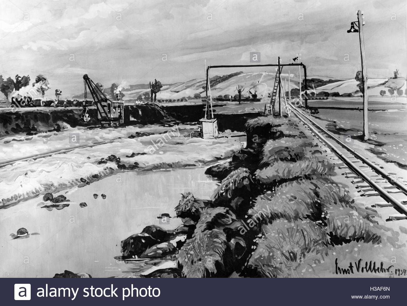 1300x978 Painting By Ernst Vollbehr Autobahn Construction Site - Autobahn Painting