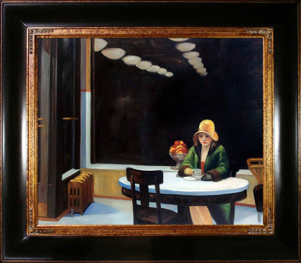 1000x875 Edward Hopper, Automat Pre Framed - Automat Painting