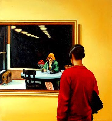 370x400 Hopper Automat (Painting Of Man Enjoying Painting Automat By - Automat Painting