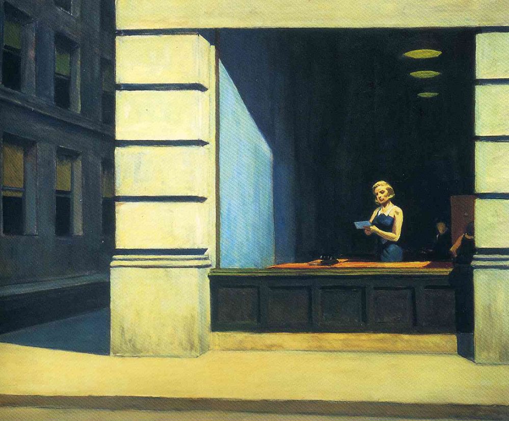 999x827 New York Office, 1962 By Edward Hopper - Automat Painting