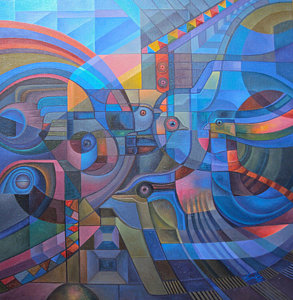 293x300 Birds In Flight Painting By Godfrey Banadda - Automatism Painting