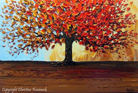 480x324 Custom Original Art Abstract Painting Red Tree Of Life Modern - Autumn Abstract Painting