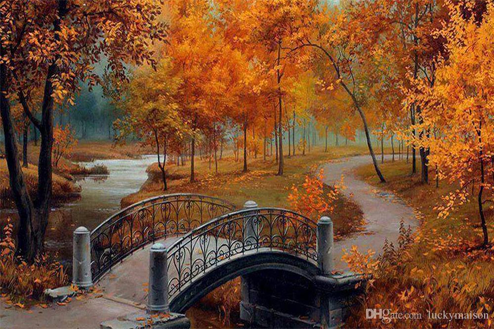 1000x666 2018 Diy Diamond Paintings Autumn Forest Bridge Decor Picture - Autumn Forest Painting