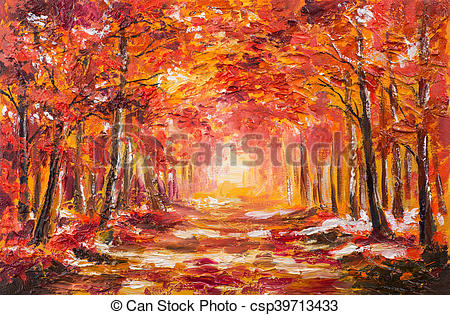 450x315 Oil Painting Landscape - Autumn Forest Painting