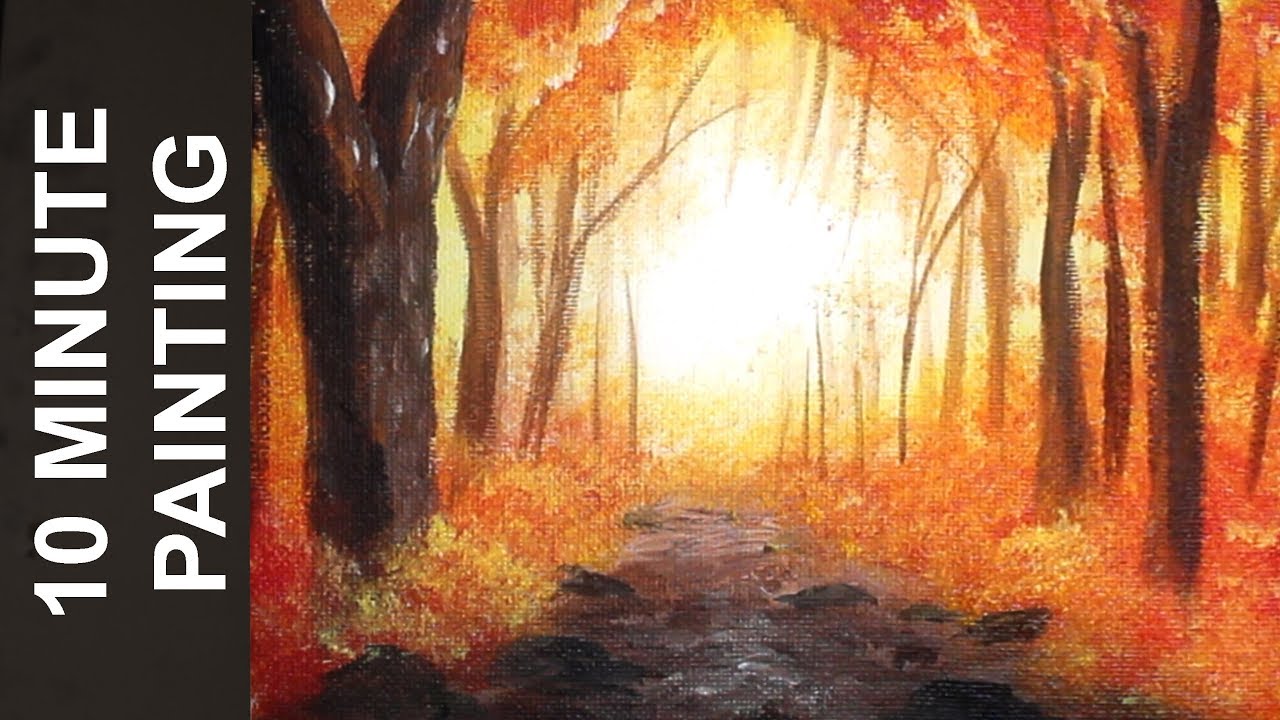 1280x720 Painting A Misty Autumn Forest Landscape With Acrylics In 10 - Autumn Forest Painting