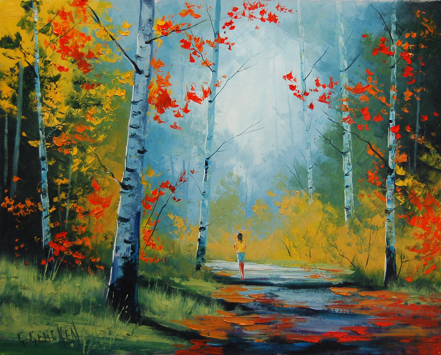 900x726 Autumn Landscape With Figure By Artsaus - Autumn Landscape Painting