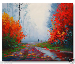 300x256 Large Rainy Fall Painting Autumn Landscape Impressionism Red Fine - Autumn Landscape Painting