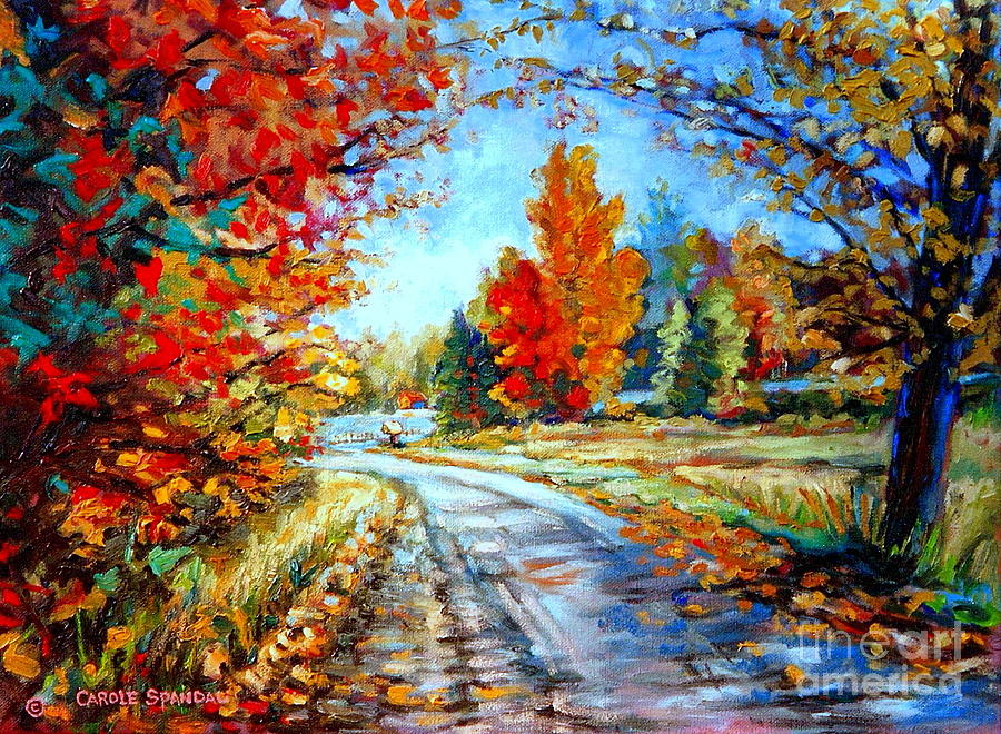 900x660 Red Maples Autumn Landscape Road Through Quebec Painting By Carole - Autumn Landscape Painting