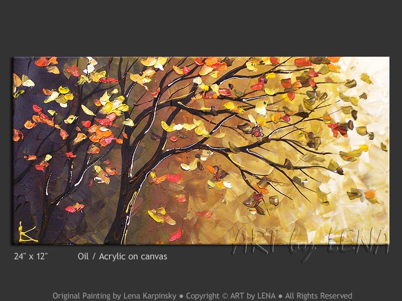 800x600 Late Autumn Miniature Art By Lena - Autumn Leaves Painting