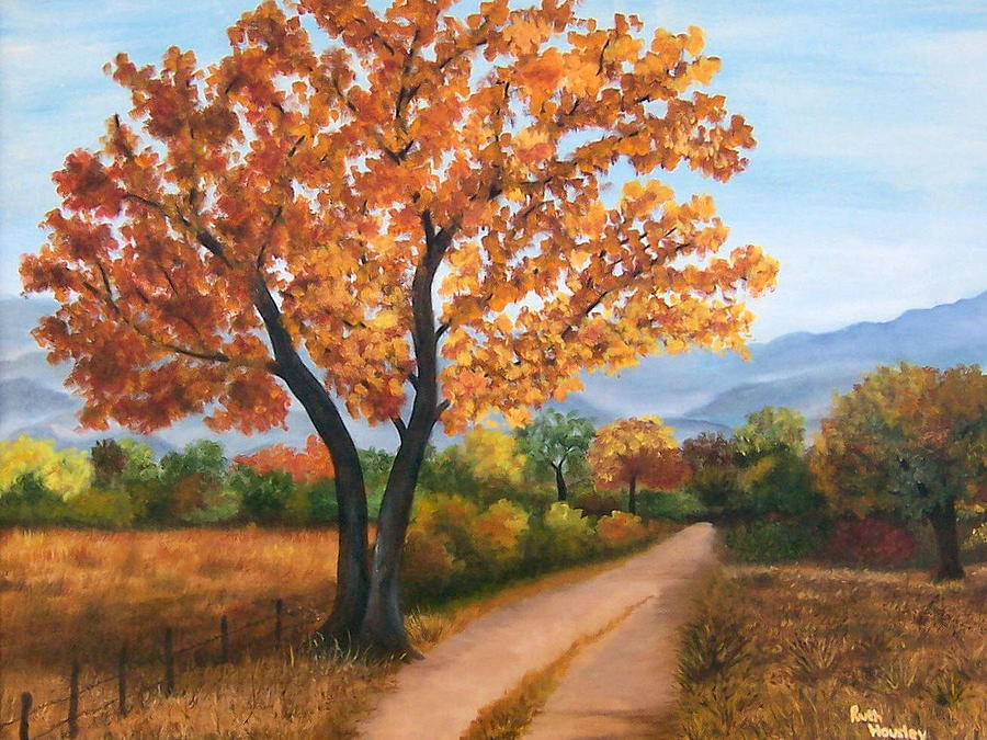 900x675 Autumn Tree Country Road Painting By Ruth Housley - Autumn Painting