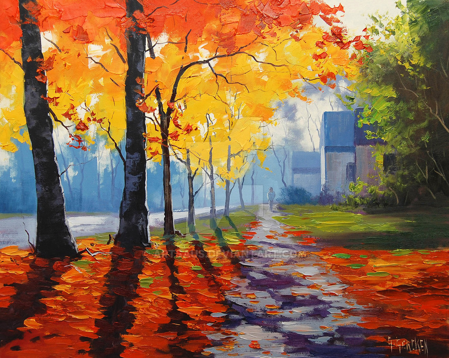 900x718 Autumn Street Scene By Artsaus - Autumn Scenes To Painting