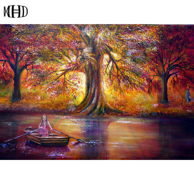 640x570 Mhd, New 3d Diamond Painted Autumn Scenes, Trees, Boys And Boats - Autumn Scenes To Painting
