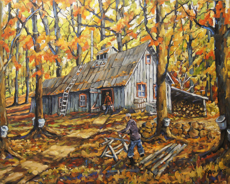 900x720 Sugar Bush Fall Scene Sugar Shack By Prankearts Painting By - Autumn Scenes To Painting