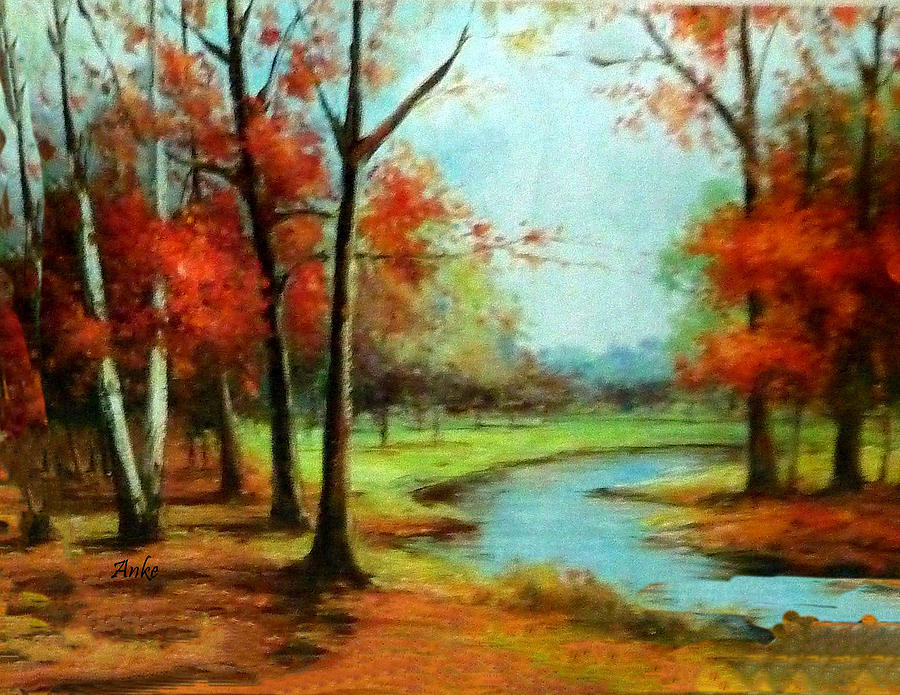900x695 Autumn Trees Painting By Anke Wheeler - Autumn Tree Painting