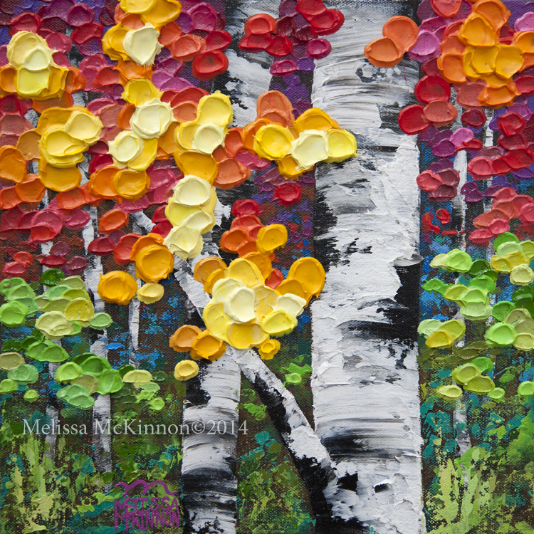 750x750 Colourful Contemporary Abstract Fall Aspen Birch Tree Landscape - Autumn Tree Painting
