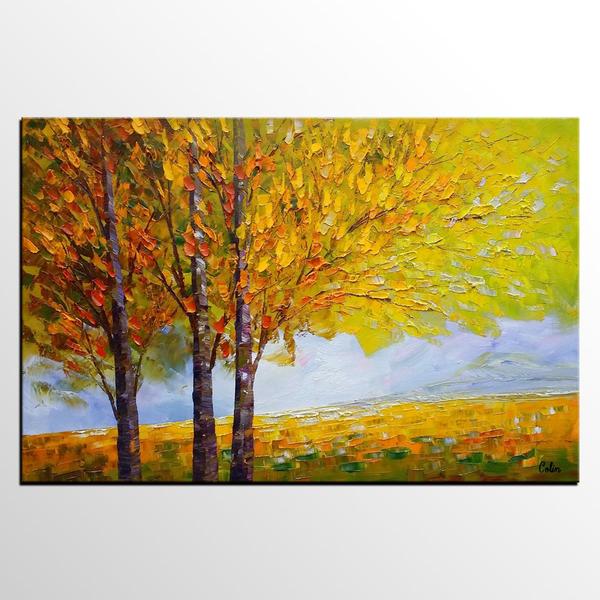 600x600 Large Canvas Wall Art, Autumn Tree Painting, Canvas Painting - Autumn Tree Painting