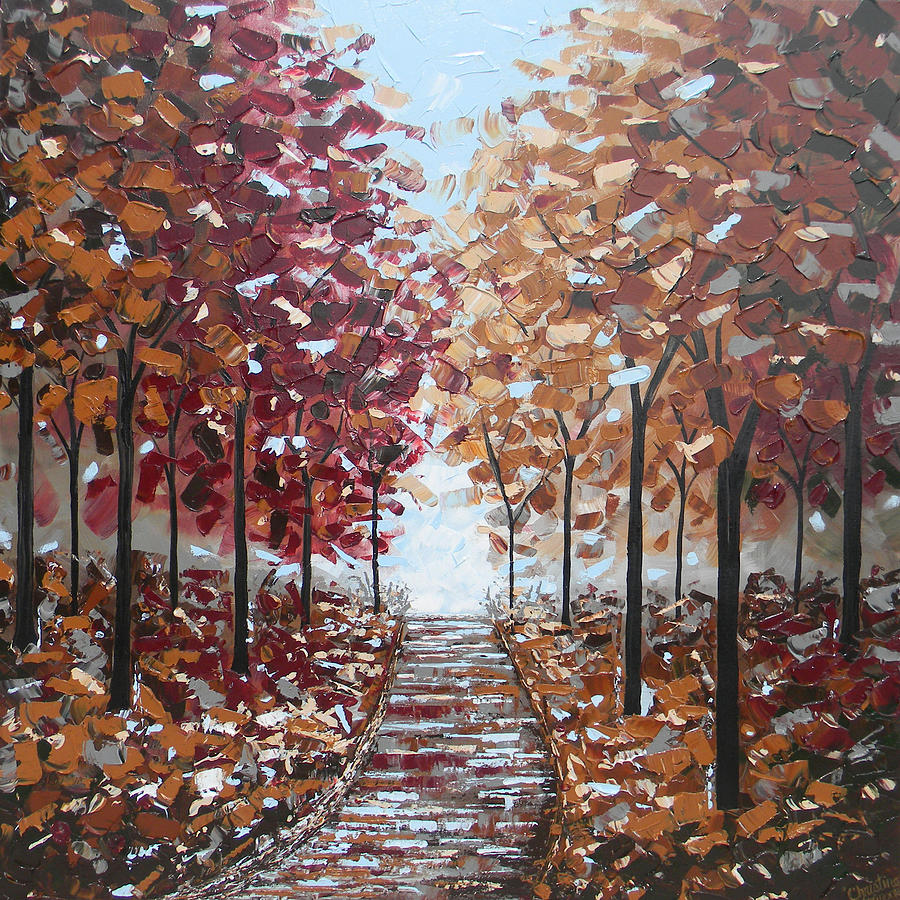 900x900 Path Through The Autumn Trees Painting By Christine Krainock - Autumn Tree Painting