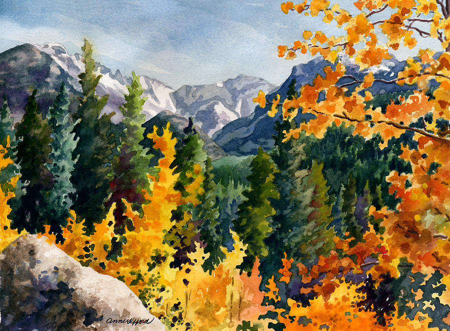 900x662 Rocky Mountain National Park Painting By Anne Gifford - Autumn Tree Painting