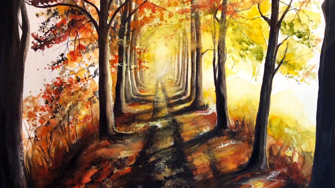1280x720 Watercolor Autumn Trees Painting Demonstration - Autumn Tree Painting