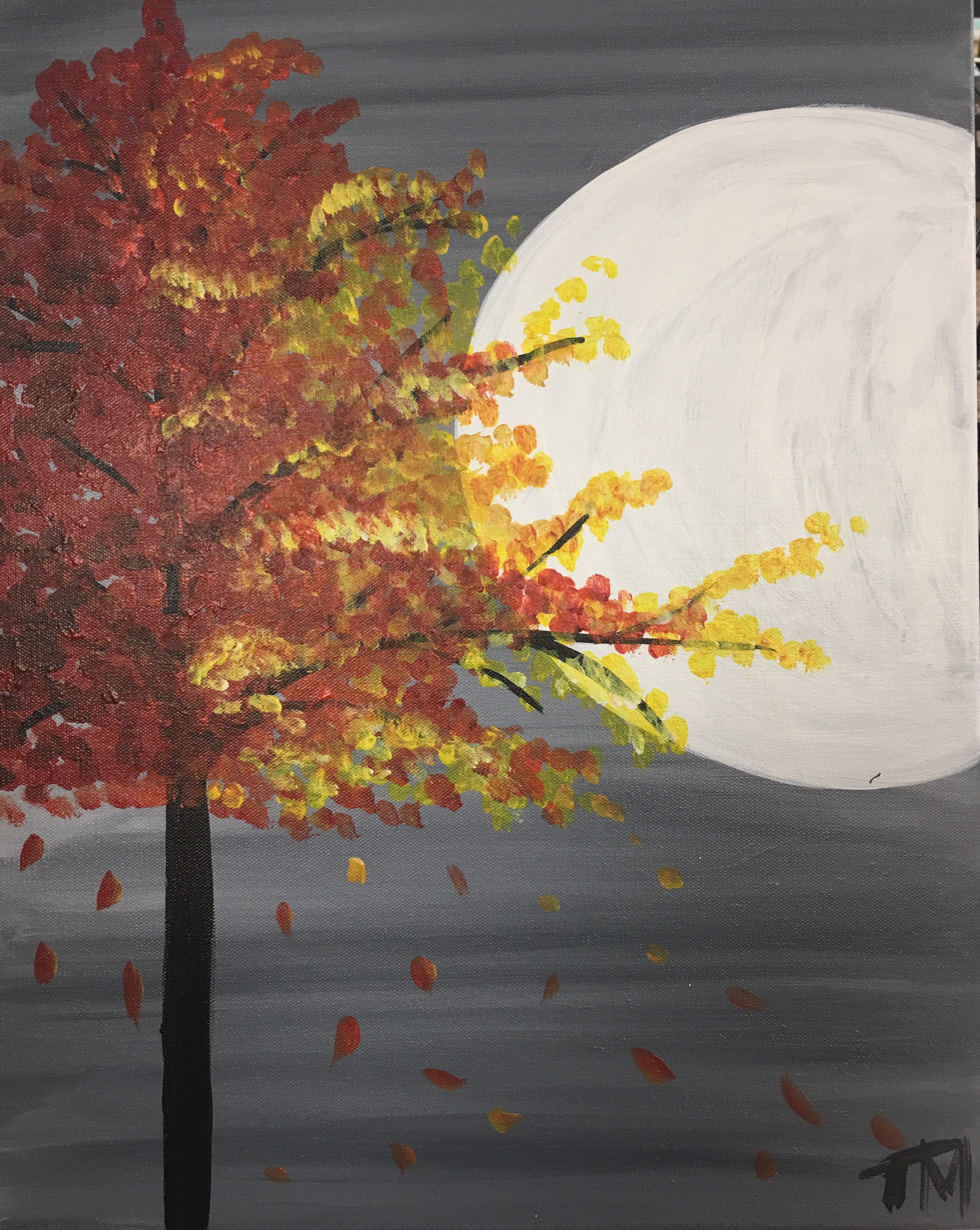 2802x3515 Autumn Tree In The Moon - Autumn Tree Painting