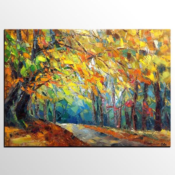 600x600 Abstract Art Painting, Autumn Leaves Painting, Landscape Art - Autumn Tree Painting