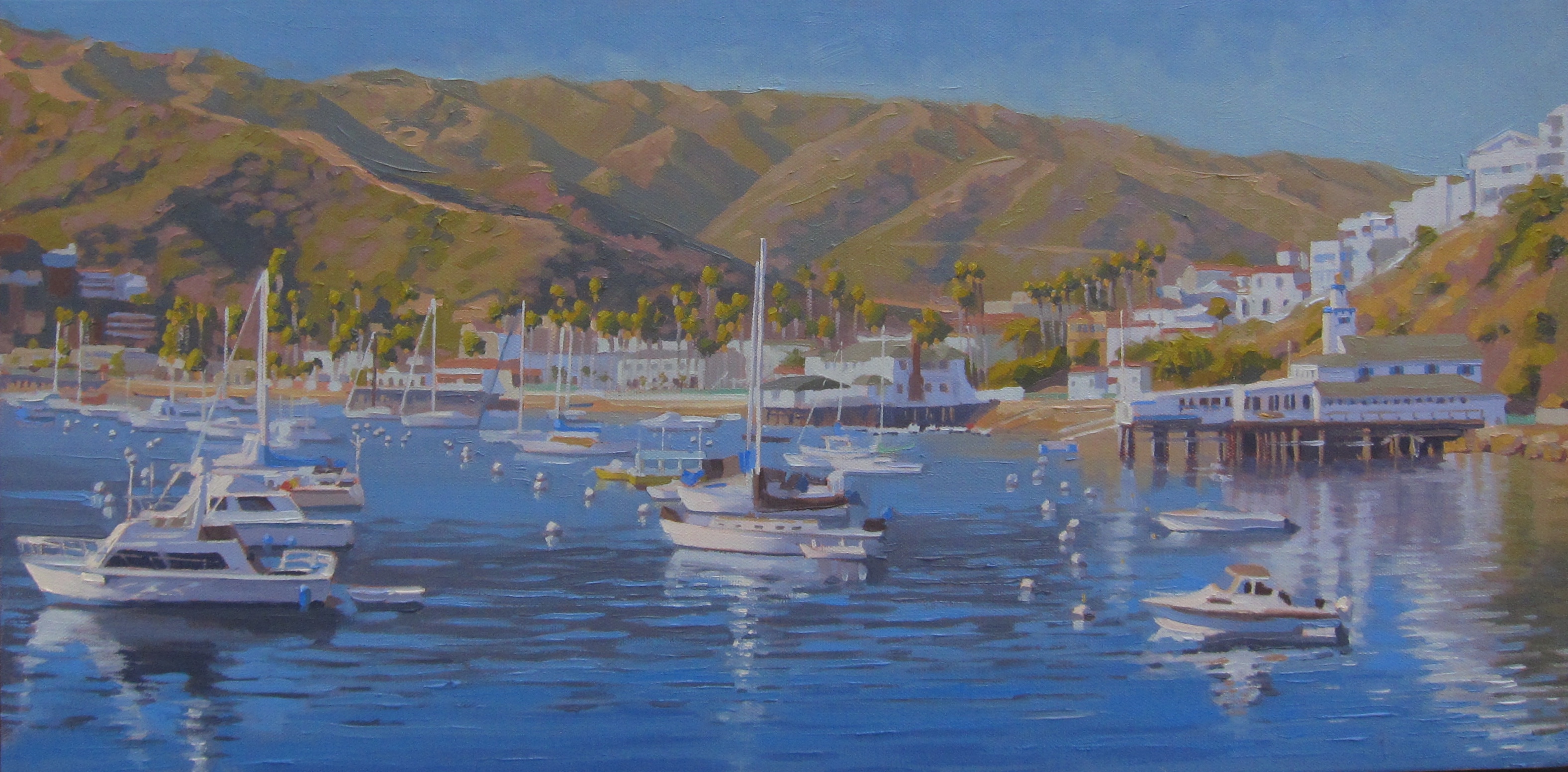 3153x1555 John White Artwork Avalon Harbor On Catalina Island Original - Avalon Painting