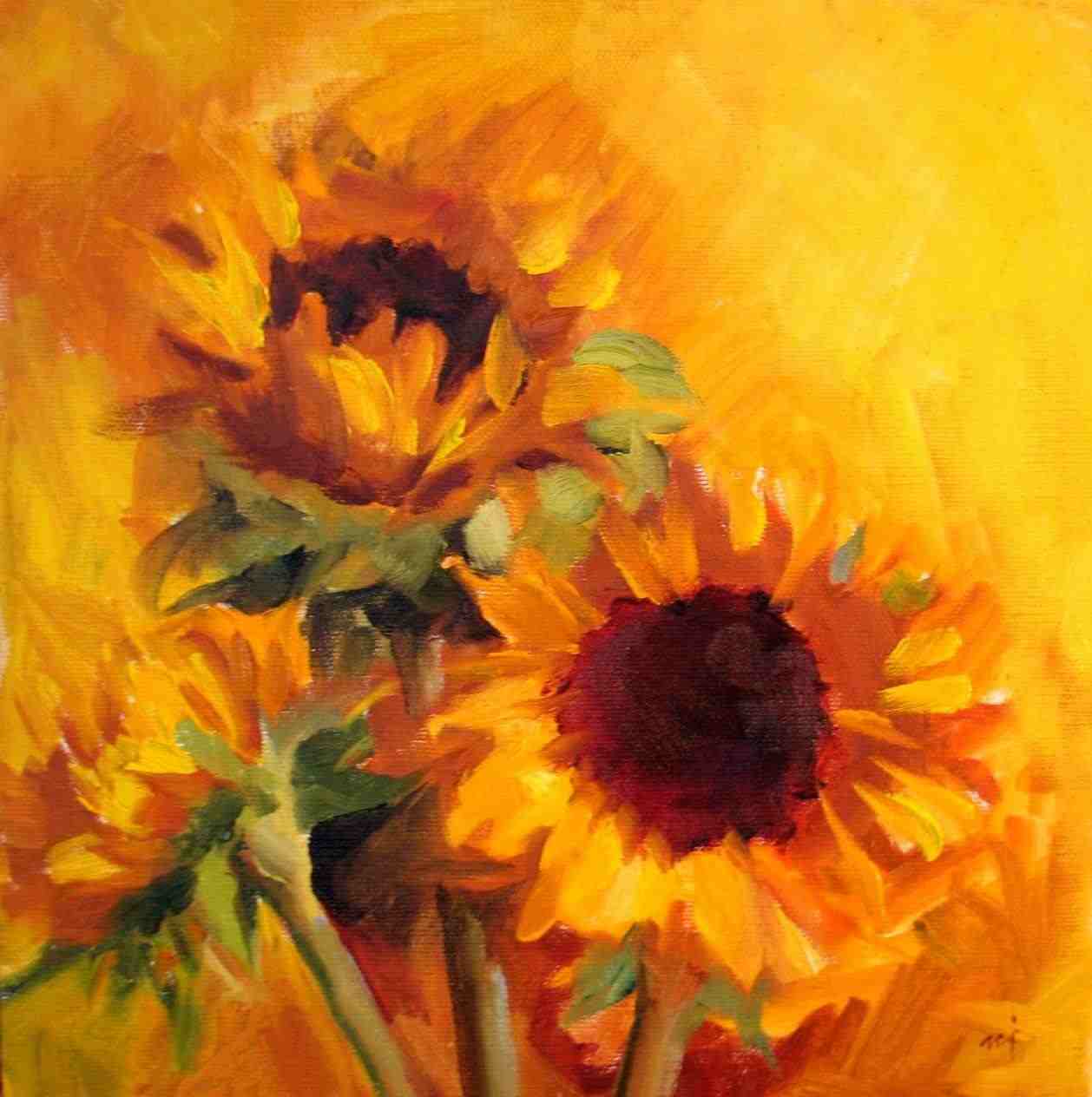 1258x1264 Sunflowers Abstract Sunflower Painting In Abstract Yellow Oil - Avante Painting