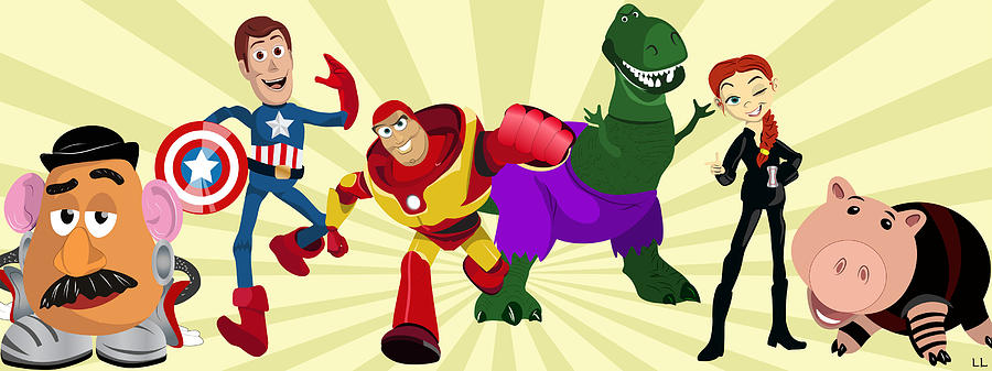 900x337 Toy Story Avengers Painting By Lisa Leeman - Avengers Painting