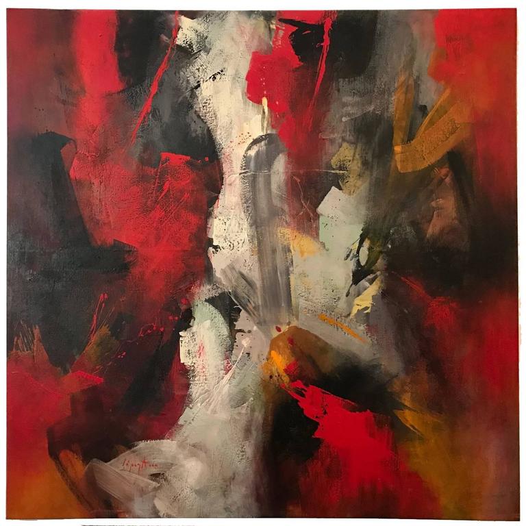 768x768 Large Abstract Painting By Rodolfo Lopez Avila, Peruvian For Sale - Avila Painting