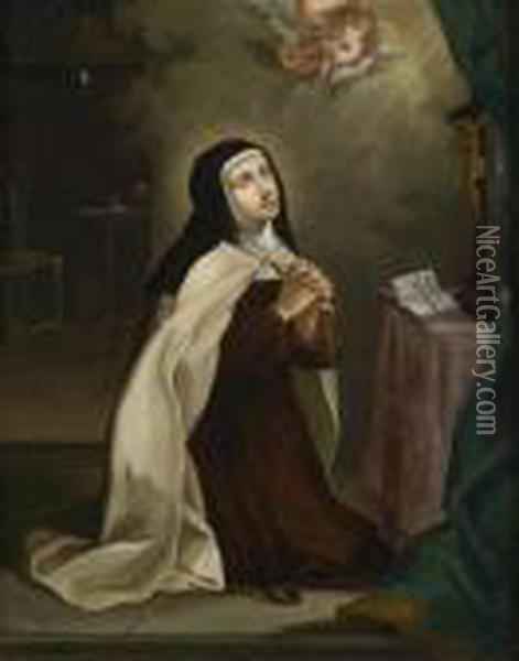 471x600 St Theresa Of Avila Praying In Her Cell Oil Painting Reproduction - Avila Painting