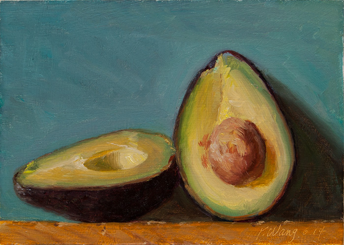 700x500 Wang Fine Art Avocado Two Halves Daily Painting A Day - Avocado Painting