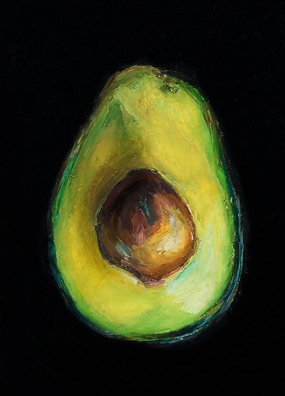 570x790 Avocado Matted Print Of An Original Painting Of An Avocado - Avocado Painting