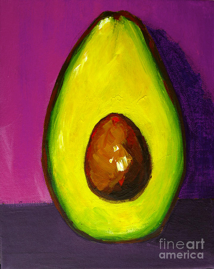 718x900 Avocado Modern Art, Kitchen Decor, Purple Background Painting By - Avocado Painting