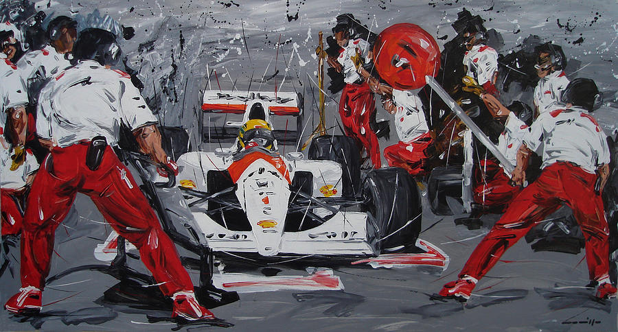 900x484 Ayrton Senna Pit Stop Painting By Roberto Muccilo - Ayrton Senna Painting