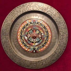 299x300 Brass Aztec Calendar Plaque Hand Painted Ebay - Aztec Calendar Painting