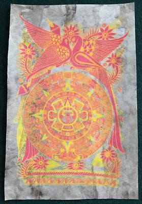 279x400 Mexican Folk Art Amate Bark Painting Tropical Birds Aztec Calendar - Aztec Calendar Painting
