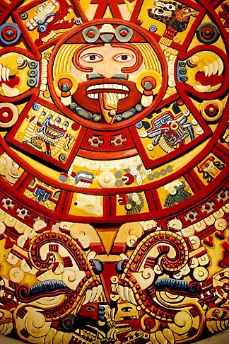 324x486 Mexico, Mexico City, Painting Of Design On Piedra Del Sol, Aztec - Aztec Calendar Painting