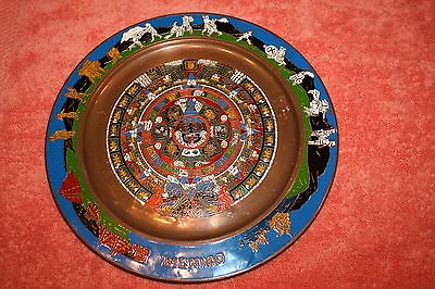 400x266 Vintage Cooper Imprinted Painted Mayan Aztec Calendar Mexico Plate - Aztec Calendar Painting