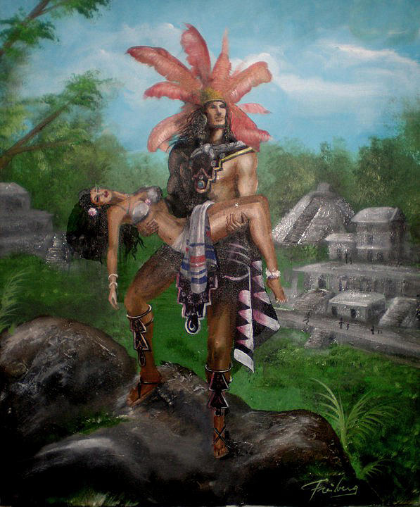 597x720 Aztec Sun God Painting By John Freiberg - Aztec Painting
